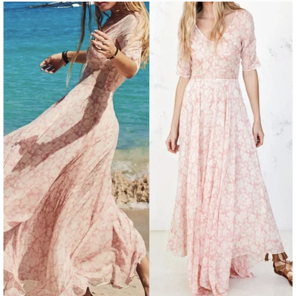 LoveShackFancy Dresses & Skirts - LoveShackFancy Larissa Silk Dress S 4 6 Rose Pink White Floral Midi Prairie